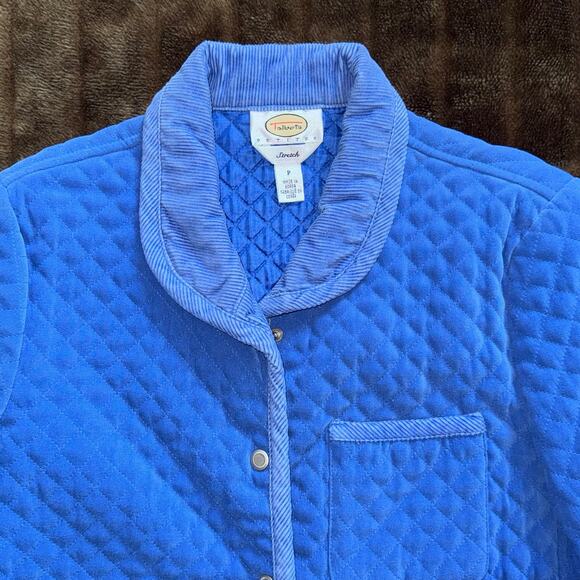 Talbots Petites P Cobalt Blue Stretch Polyester Quilted Light Jacket Snap Front - Picture 3 of 9